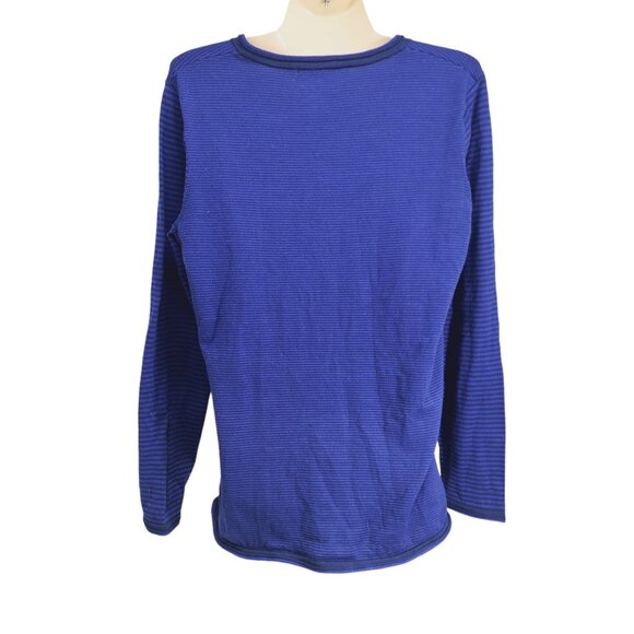 Title Nine Womens Blue Striped V-Neck Long Sleeve Sweater L Vagabond - Picture 2 of 7